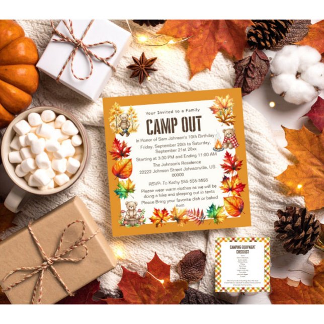 Trendy Fall Camp Out Birthday Party Invitation (Creator Uploaded)