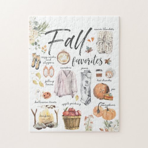 Trendy Fall Favorites  Watercolor Illustrations Jigsaw Puzzle