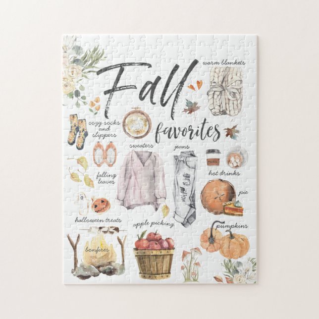 Trendy Fall Favorites | Watercolor Illustrations Jigsaw Puzzle (Vertical)