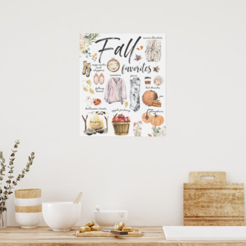 Trendy Fall Favorites  Watercolor Illustrations Poster