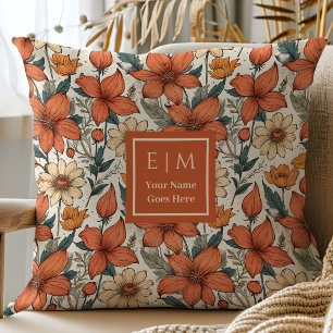 Trendy Fall Flowers Olive Copper Rust Colors  Throw Pillow