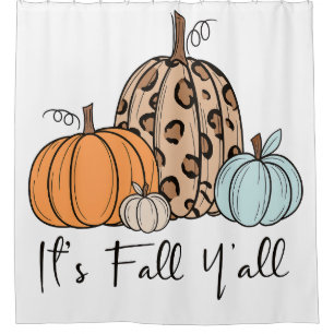 Trendy Fall Pumpkin   “It’s Fall Y’all” Quote Shower Curtain