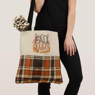 Trendy Fall Vibes Burnt Orange Plaid Print Autumn Tote Bag
