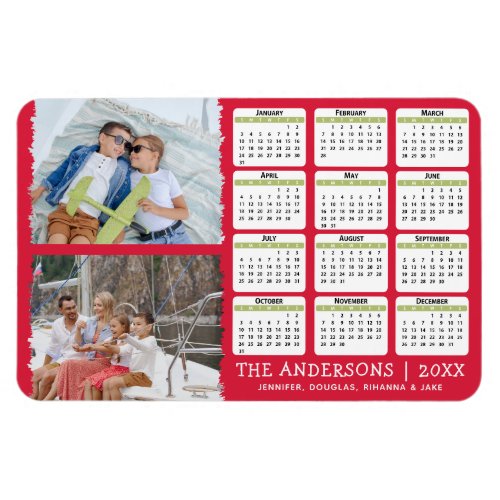 Trendy Family 2 Photo 2021 Yearly Calendar Fridge Magnet