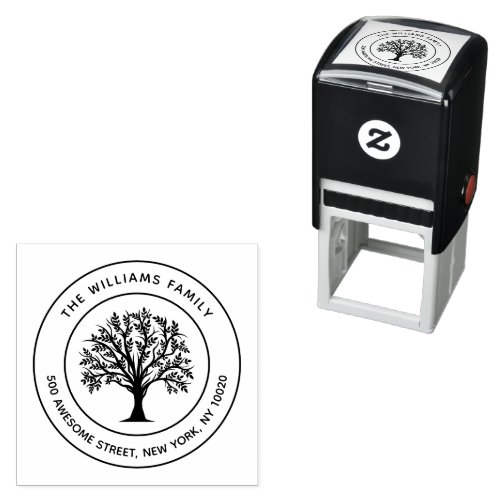 Trendy Family Name Curved Text Tree Return Address Self_inking Stamp
