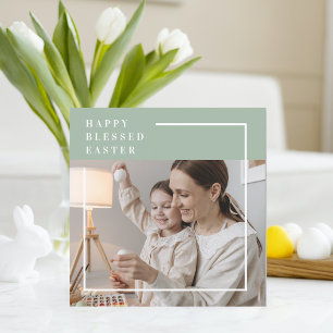 Trendy Family Photo Green Happy Blessed Easter