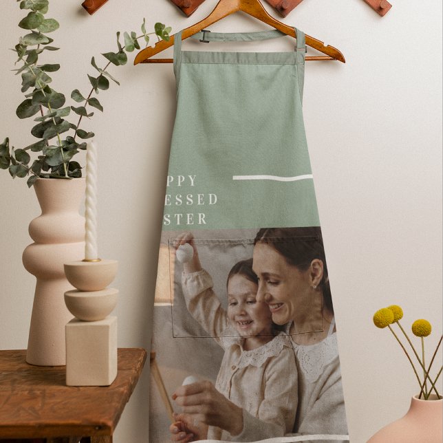 Trendy Family Photo | Green Happy Blessed Easter  Apron (Creator Uploaded)