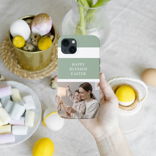 Trendy Family Photo  Green Happy Blessed Easter  iPhone 13 Case