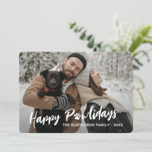 Trendy Family Photograph with Pet Paw Print Holiday Card