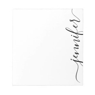 Trendy Fancy Script Name, Personalized Black White Notepad