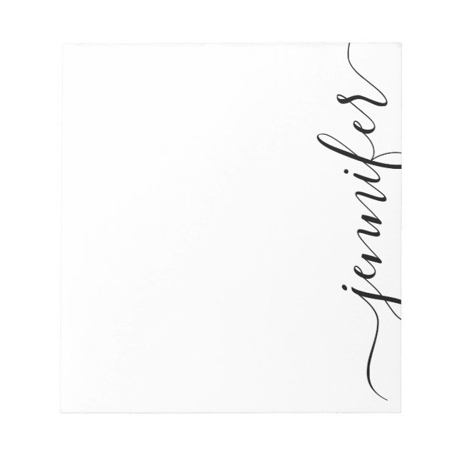 Trendy Fancy Script Name, Personalized Black White Notepad (Front)