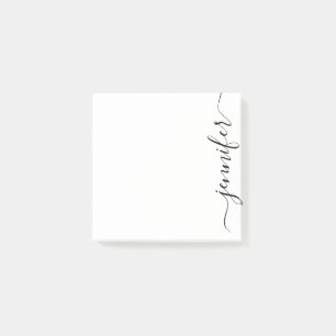 Trendy Fancy Script Name, Personalized Black White Post-it Notes