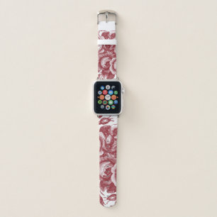 Trendy Farmhouse Burgundy Wine Red Floral Pattern Apple Watch Band