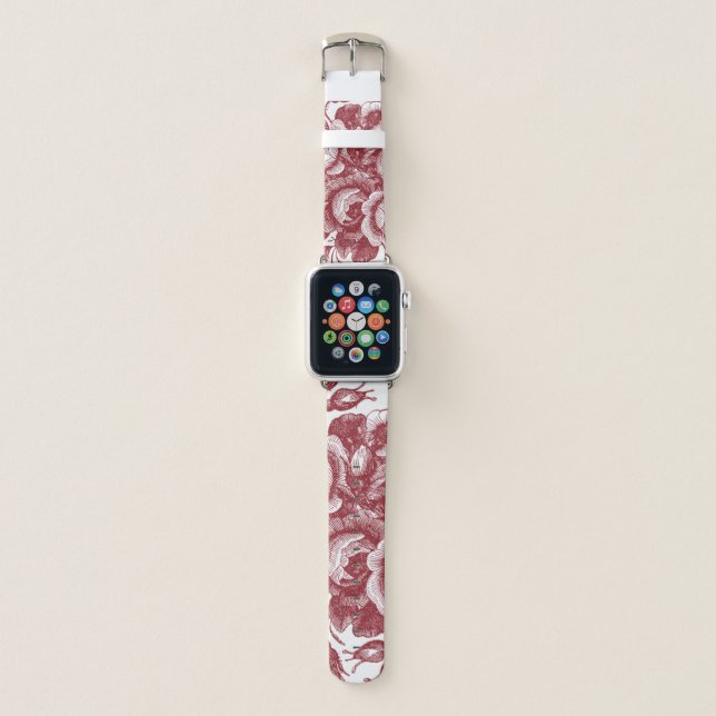 Trendy Farmhouse Burgundy Wine Red Floral Pattern Apple Watch Band (Front)