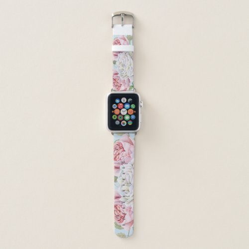 Trendy Farmhouse Pink Blue Green Floral Pattern Apple Watch Band