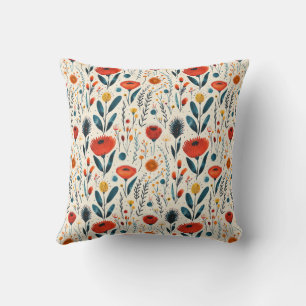 Trendy Farmhouse Stylish Girly Floral Green Red Throw Pillow