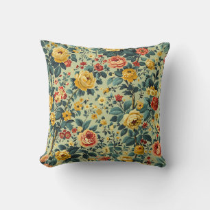 Trendy Farmhouse Stylish Girly Floral Green Red Throw Pillow