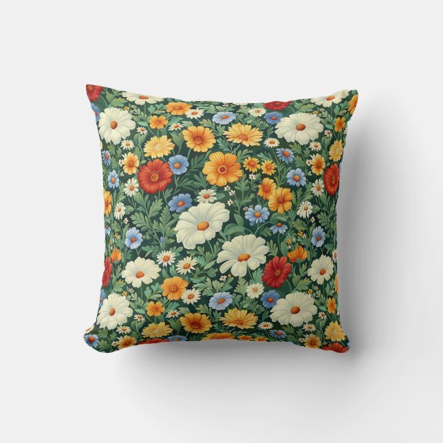 Trendy Farmhouse Stylish Girly Floral Green Red  Throw Pillow (Front)