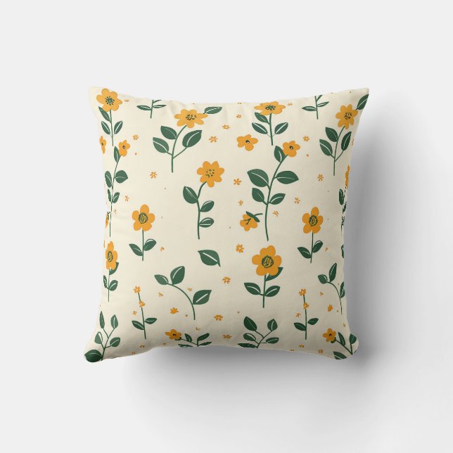 Trendy Farmhouse Stylish Girly Floral Green Yellow Throw Pillow (Back)