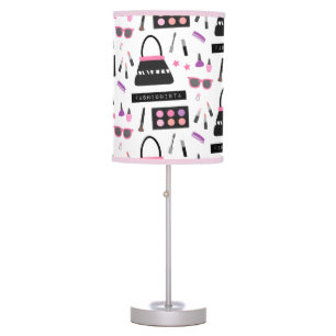 Trendy Fashion Cosmetics Pattern Girls Room Decor Table Lamp