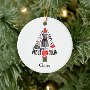 Trendy Fashionista Makeup Personalized Girl's Name Ceramic Ornament