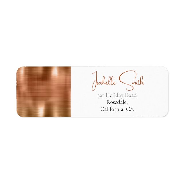 Trendy Faux Copper Metallic Foil Wedding RTS Label (Front)