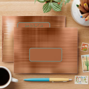 Trendy Faux Copper Metallic Teal Invitation Envelope