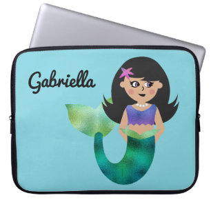 Trendy Faux Foil Latino Mermaid Personalized Kids Laptop Sleeve