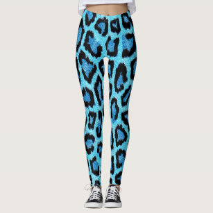 Trendy Faux Fur Blue Leopard Print Pattern Leggings