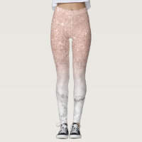 Trendy faux glitter rose gold brushstrokes marble leggings