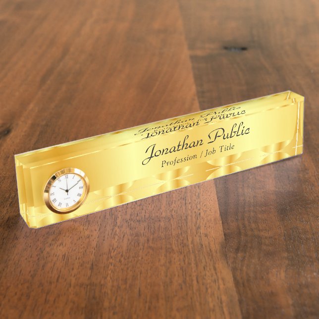 Trendy Faux Gold Elegant Hand Typography Script Desk Name Plate (Side)