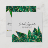 Trendy Faux Gold & Emerald Green Geometric Design Square Business Card (Front/Back)