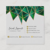 Trendy Faux Gold & Emerald Green Geometric Design Square Business Card (Back)