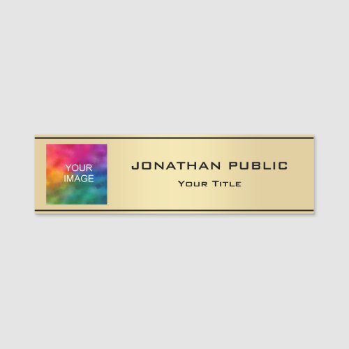 Trendy Faux Gold Employee Staff Photo Image Custom Name Tag