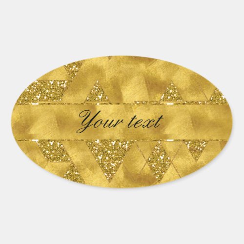 Trendy Faux Gold Glitter Triangles Oval Sticker