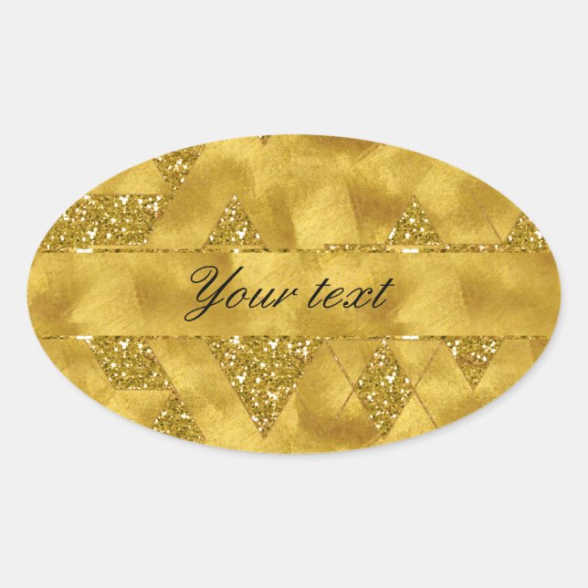 Trendy Faux Gold Glitter Triangles Oval Sticker (Front)