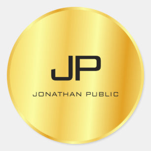 Trendy Faux Gold Metallic Look Monogram Template Classic Round Sticker