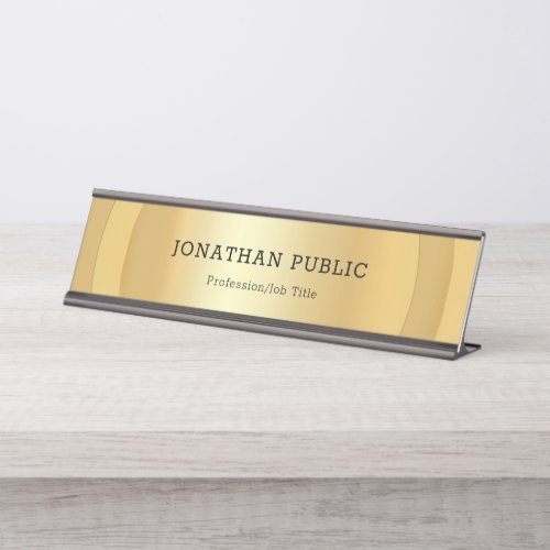 Trendy Faux Gold Modern Elegant Template Glamour Desk Name Plate