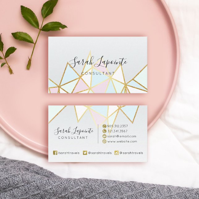 Trendy Faux Gold & Pastel Geometric Design Business Card (Pastel Geometric Business Card)