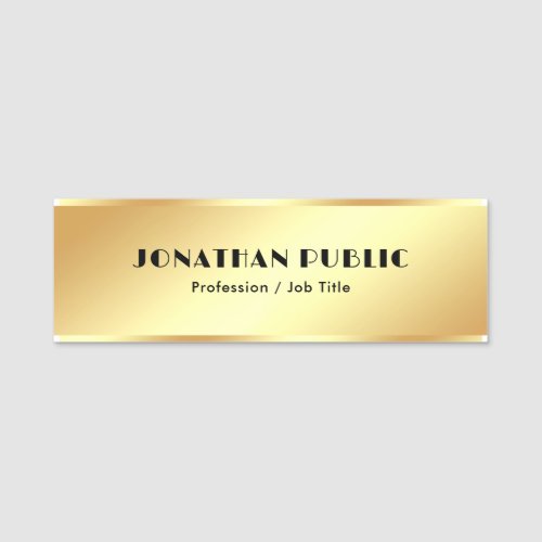 Trendy Faux Gold Simple Modern Template Rectangle Name Tag