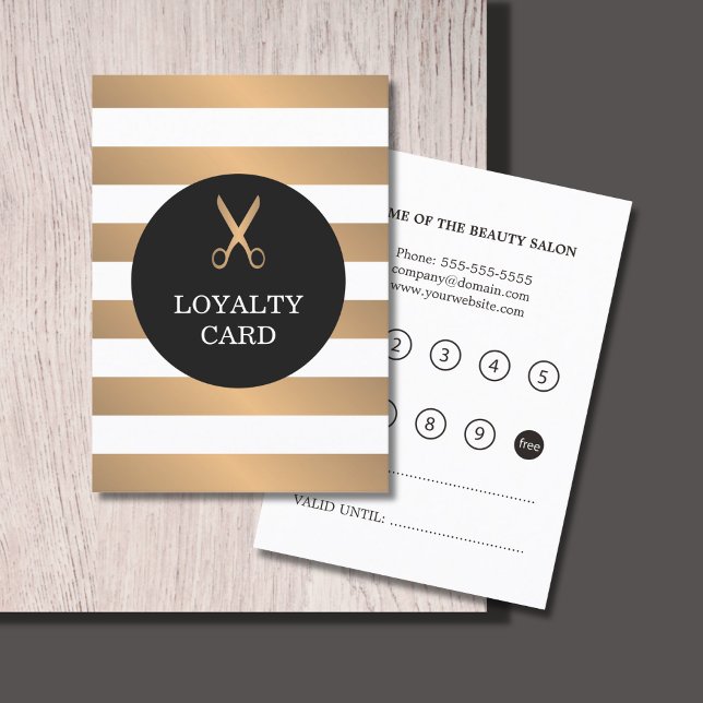 Trendy Faux Gold Striped Grey Hair Loyalty Card (Creator Uploaded)