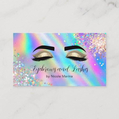 Trendy Faux Holographic Glitter Lash Eyebrows Business Card