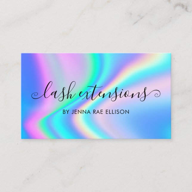 Trendy Faux Holographic Lash Aftercare Instruction Business Card (Front)