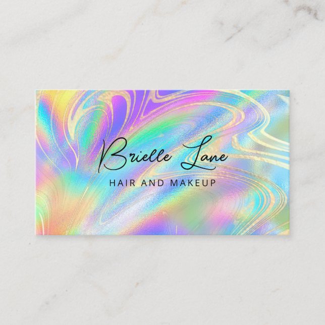 Trendy Faux Holographic Rainbow Gold Marble Business Card (Front)
