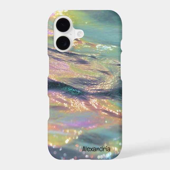 Trendy Faux Holographic Waves Opal iPhone Case (Back)