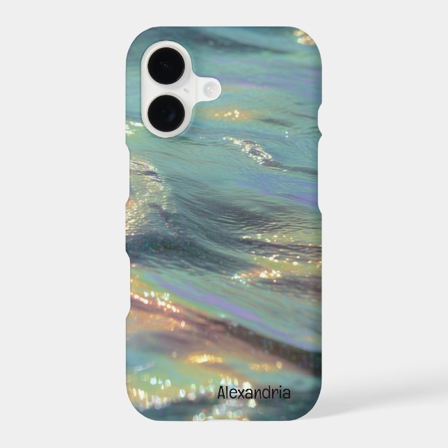 Trendy Faux Holographic Waves Opal iPhone Case (Back)
