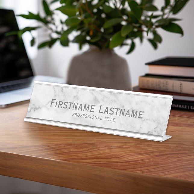 Trendy Faux Marble Pattern Executive Name Title Desk Name Plate (Custom Nameplate - Add Name and Title for Executive Sign or customize in the design area)