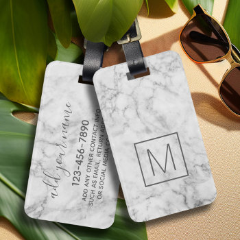 Trendy Faux Marble Pattern With Square Monogram Luggage Tag by icases at Zazzle