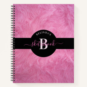Trendy Faux Pink Fur Girly Monogram Sketchbook Notebook