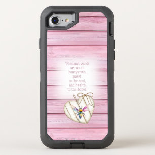 Trendy Faux Pink Wood Heart Rainbow Bee Bible OtterBox Defender iPhone SE/8/7 Case